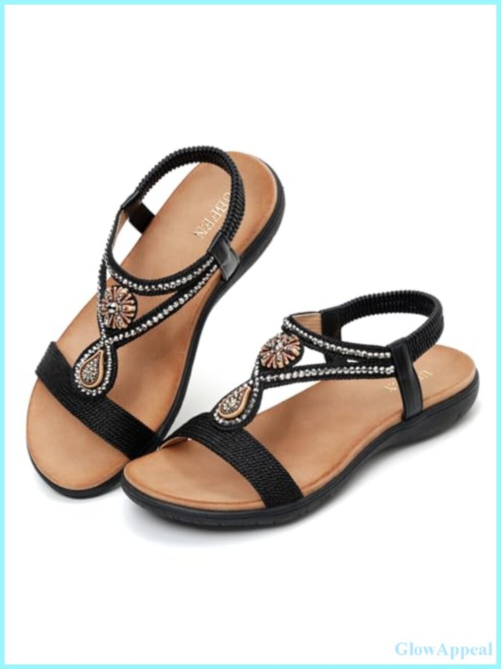 Rhinestone T-Strap Flat Sandals Comfortable Bohemian Vacation